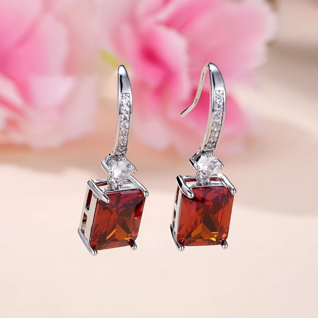 Micro inlaid zircon square diamond ear studs, geometric copper cubic zirconia earrings for women, multiple colour options