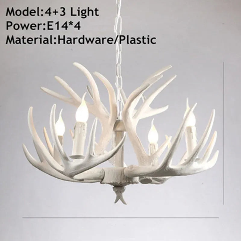 Nordic retro antlers chandelier pendant light with ABS shade, Brown 4 Heads option