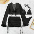 Black long sleeve women's bikini swimwear set with briefs bottom
