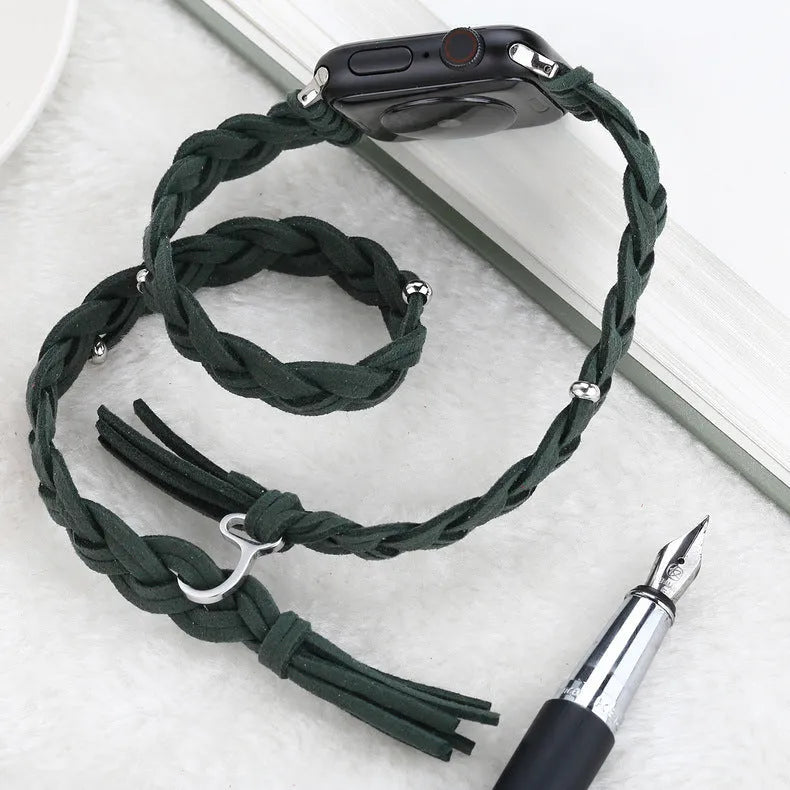 Genuine leather cord braided smart watch strap for iWatch in six colours