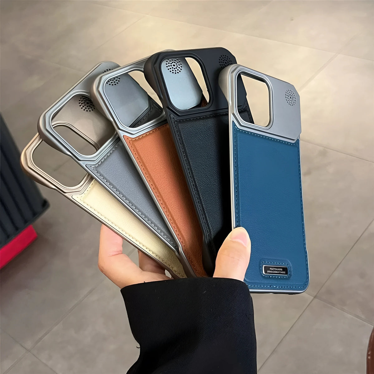 Aromatherapy leather magnetic phone case for iPhone in black, frameless hard PC, frosted anti-fingerprint finish