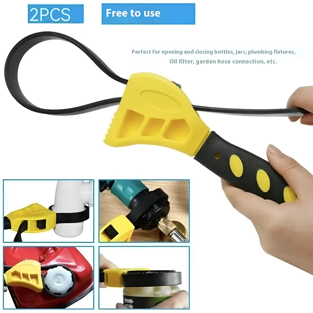 6-inch and 8-inch adjustable rubber strap wrench set with phosphated metal hook on a white background.