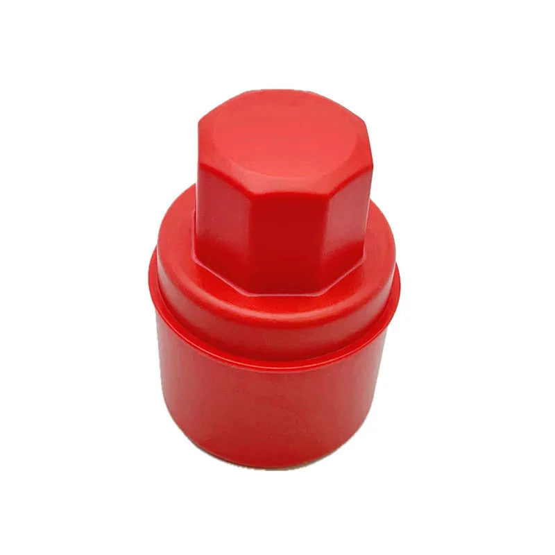 Black and red tyre sponge brush with polypropylene handle and snap-on lid for applying car tyre shine.