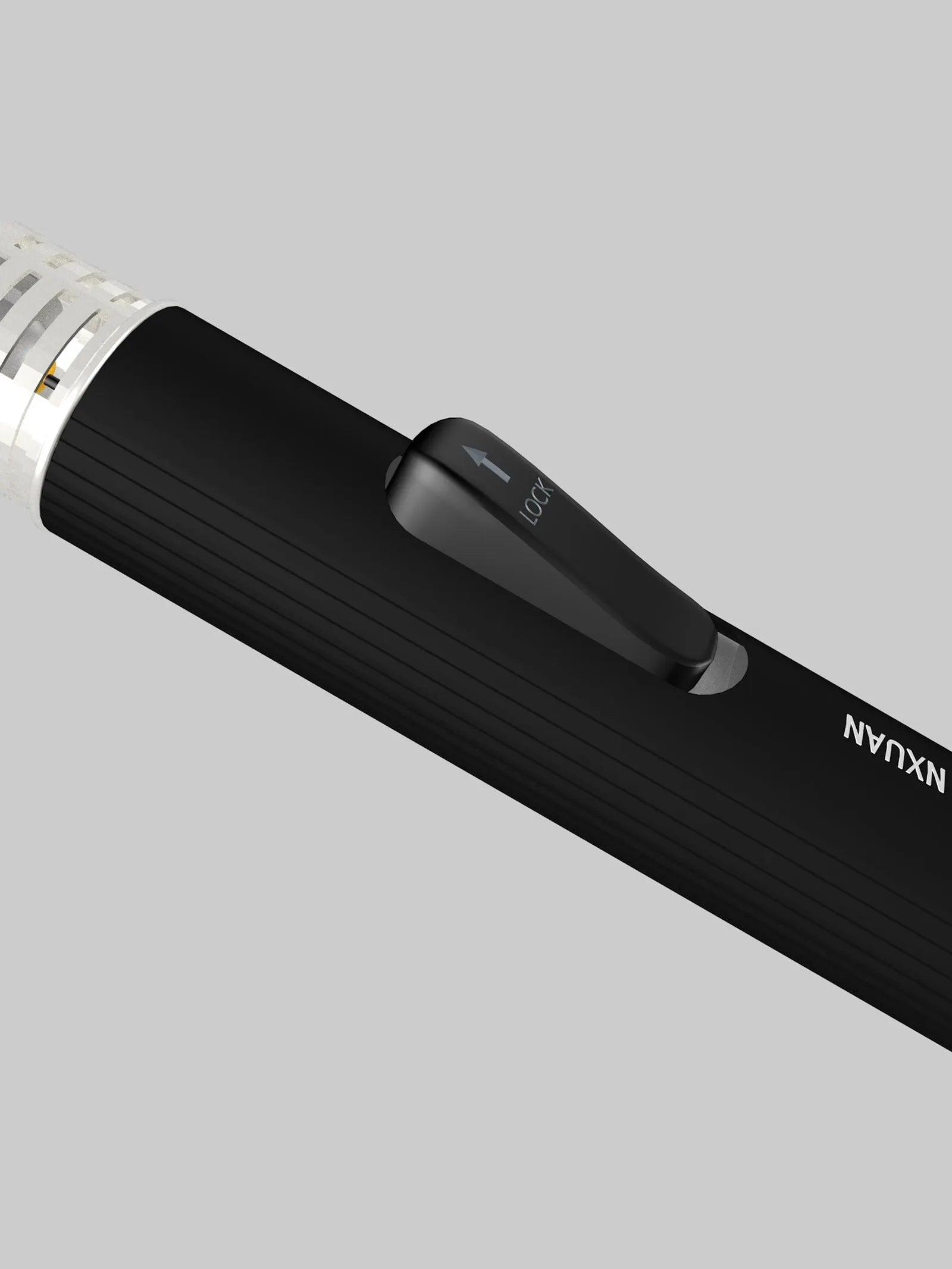 Black portable metal flamethrower torch with child safety lock for camping stoves.