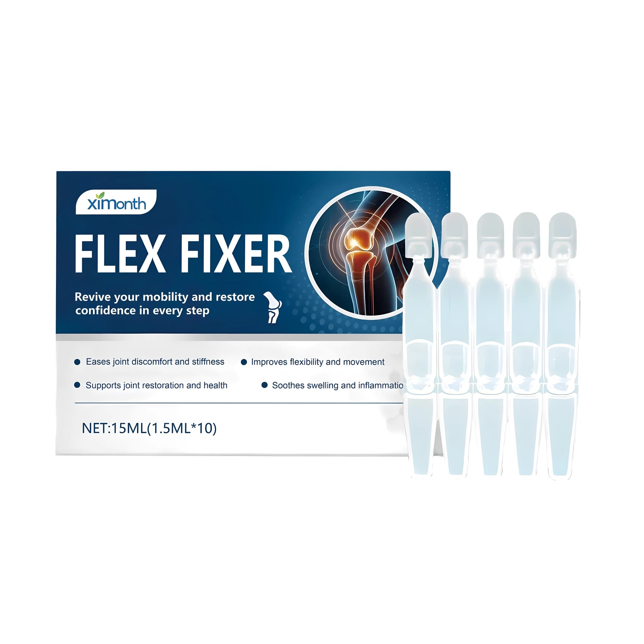 Flex Fixer joint care solution 15ml pack with ten individual 1.5ml sachets