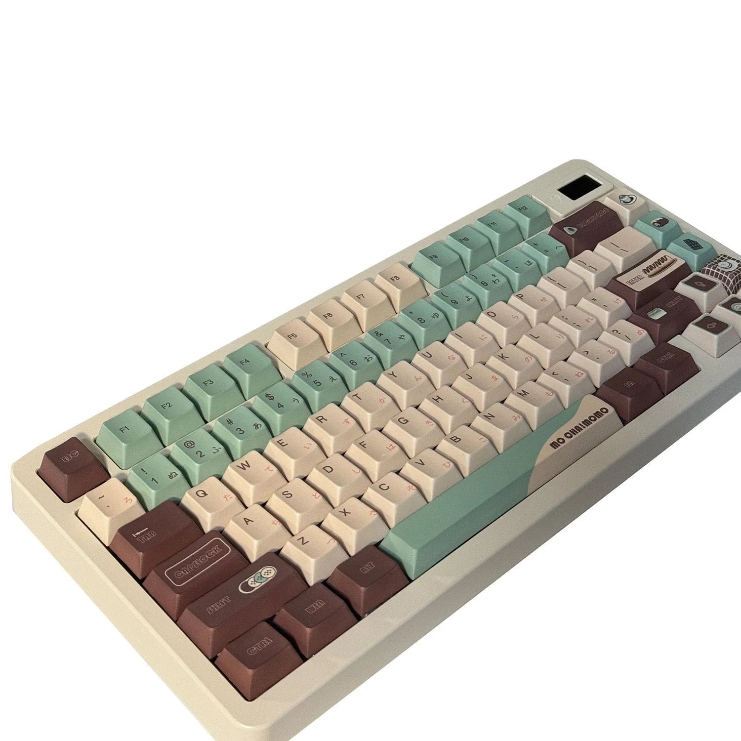 Matcha green ergonomic mechanical keyboard keycap set with five-sided sublimation printing.
