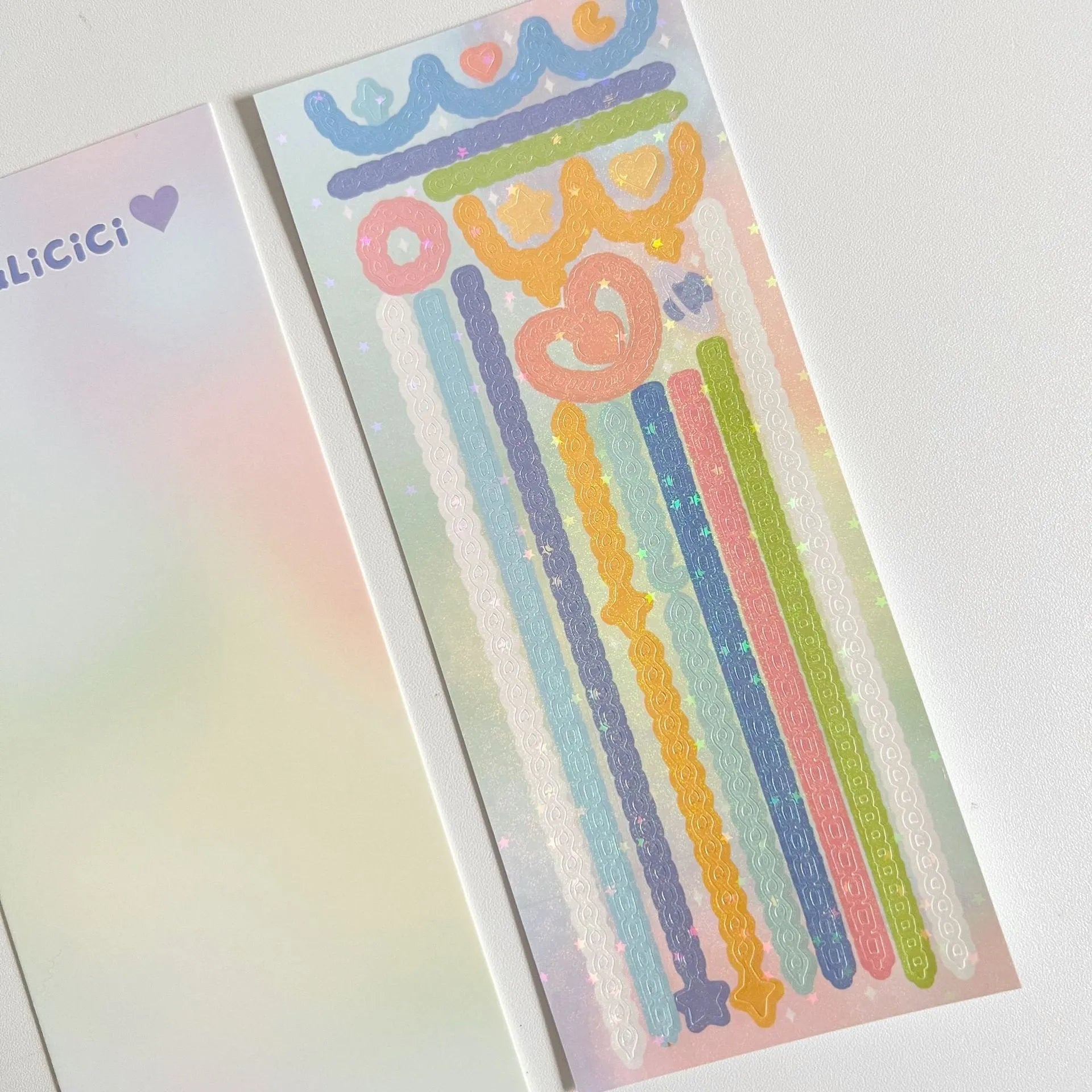 Cat cherry blossom decorative laser sticker with glitter star pattern, 6.5 x 18 cm, gold silver chain sticker
