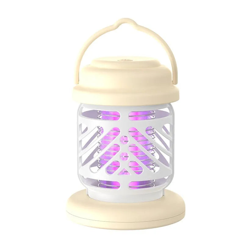 Outdoor mosquito killing lamp in white ABS plastic with electric shock grid, rechargeable