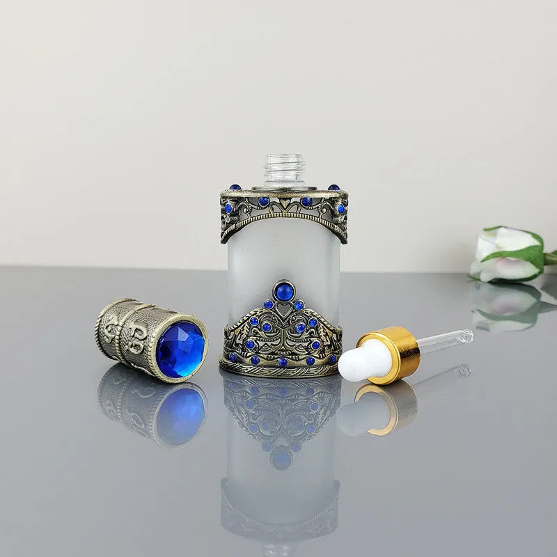 12ml vintage glass bottle with electroplated metal straw for pigment or essential oil
