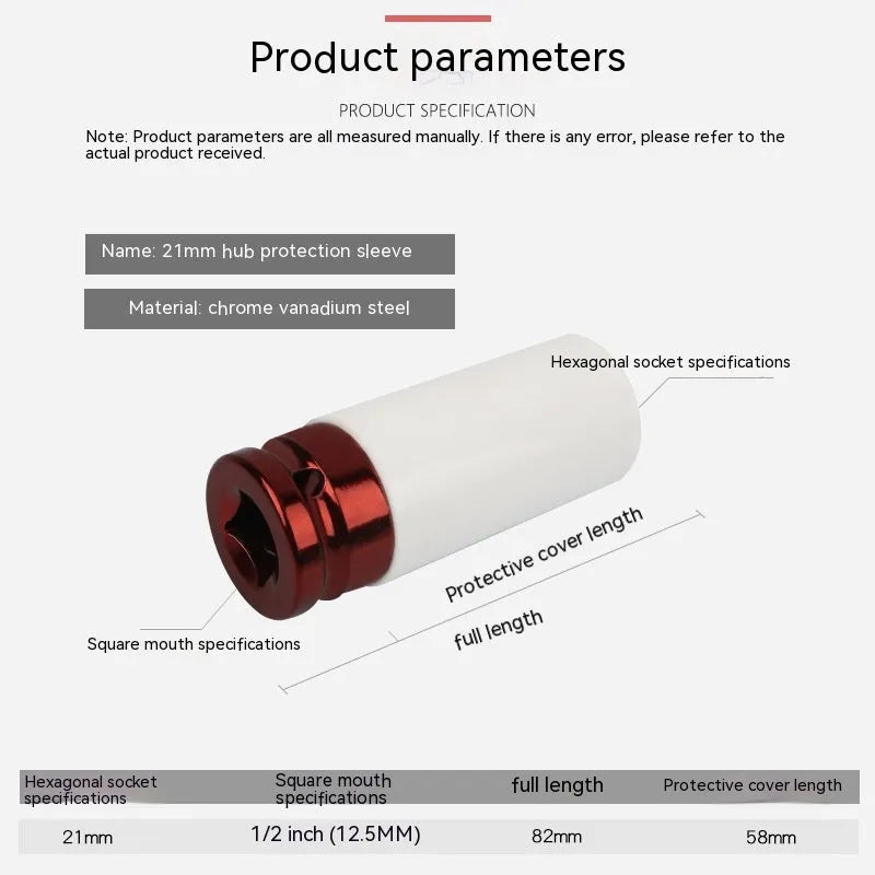 45# steel hexagon impact socket for pneumatic wrench in 17mm, 19mm, 21mm, or 22mm size