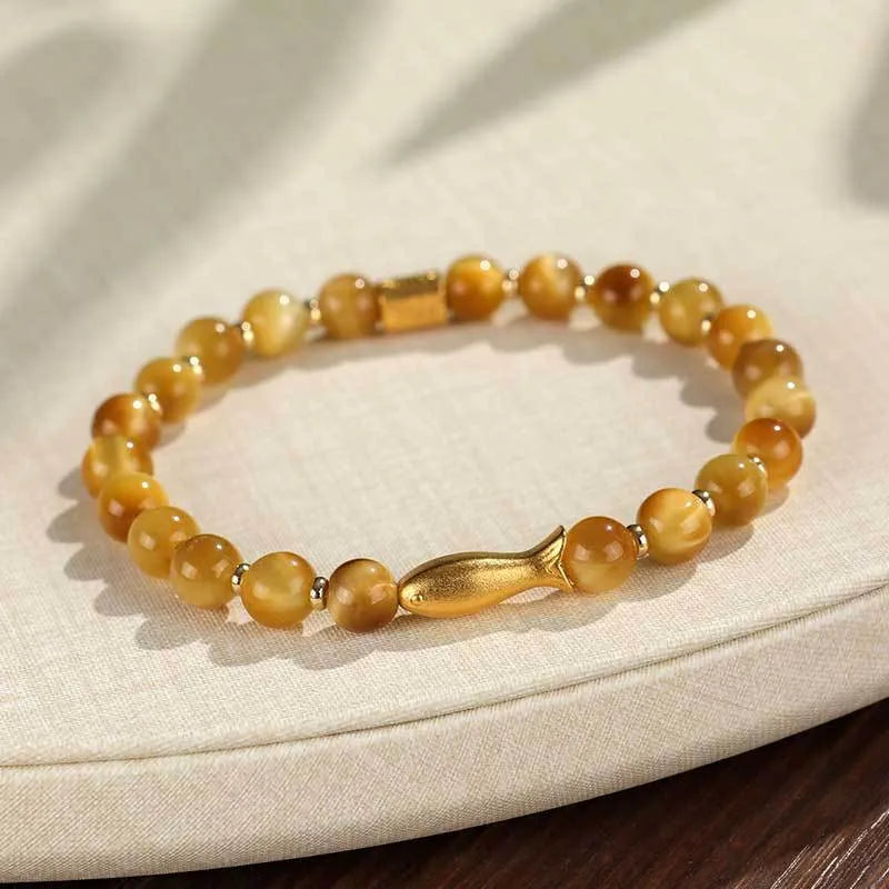 Yellow tiger eye small fish beaded bracelet for women with handcrafted manual processing