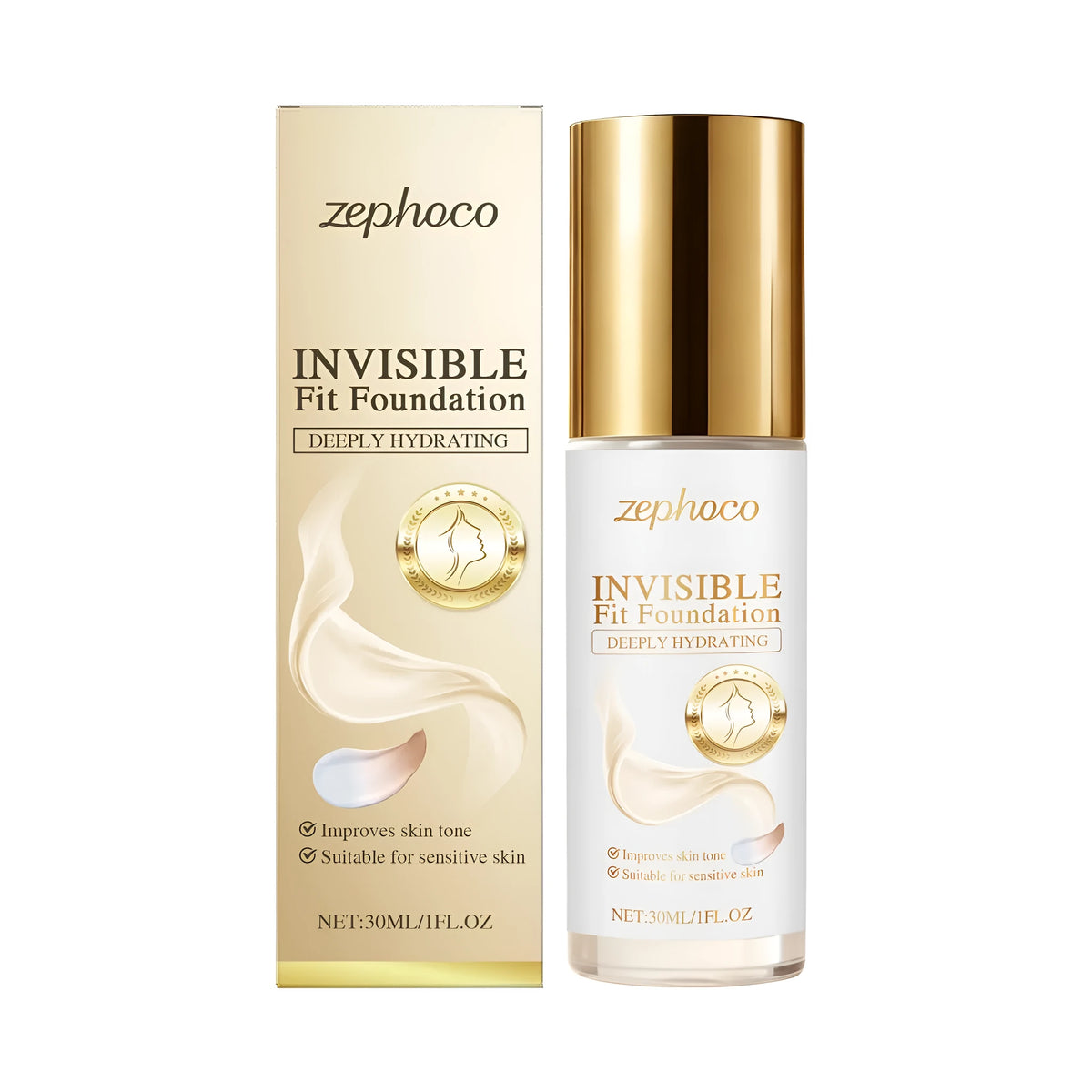Invisible Fit Foundation 30ml bottle with water-based hydrating formula