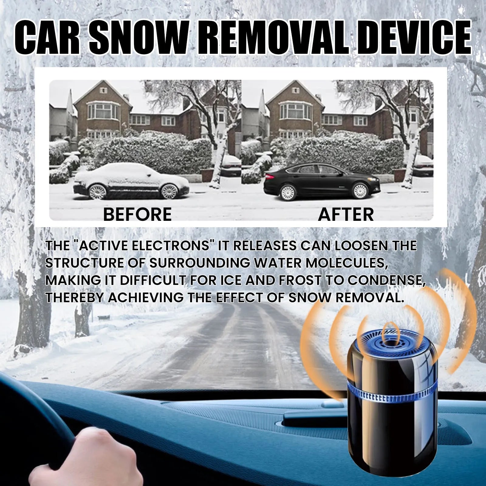 Compact car windscreen defroster tool measuring 5.6 by 6.8 cm for ice and snow removal