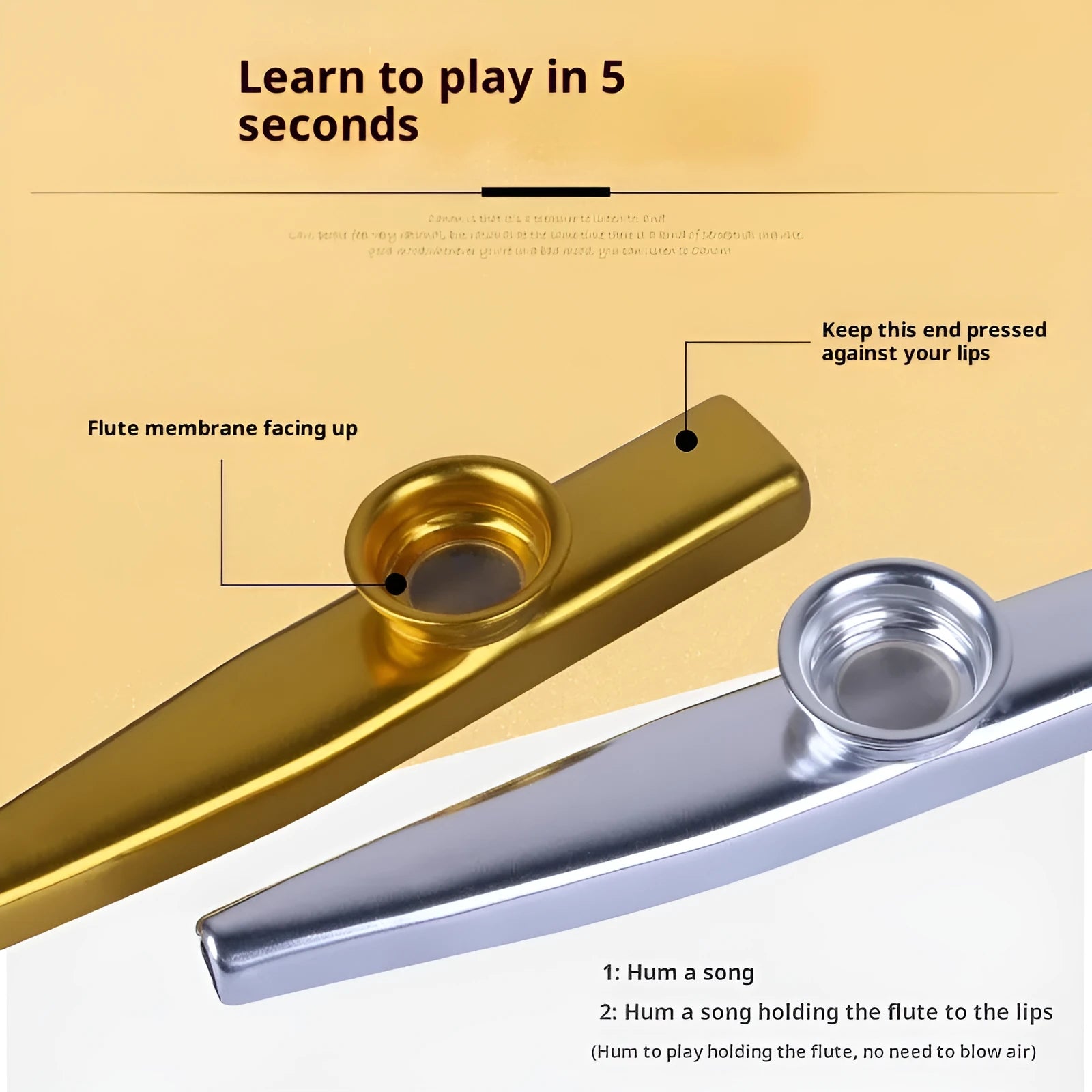 Metal kazoo for beginners with colour option Holy Silver finish on white background