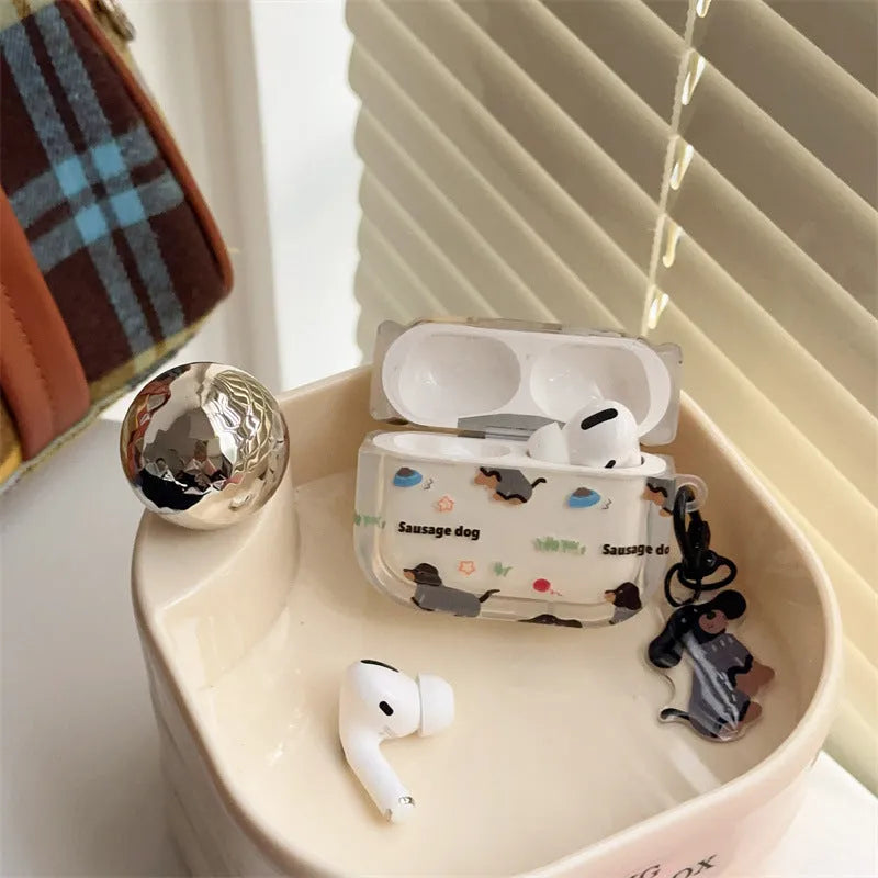 Cartoon silicone protective case for Apple AirPods with sausage dog sweater pendant in embossed design