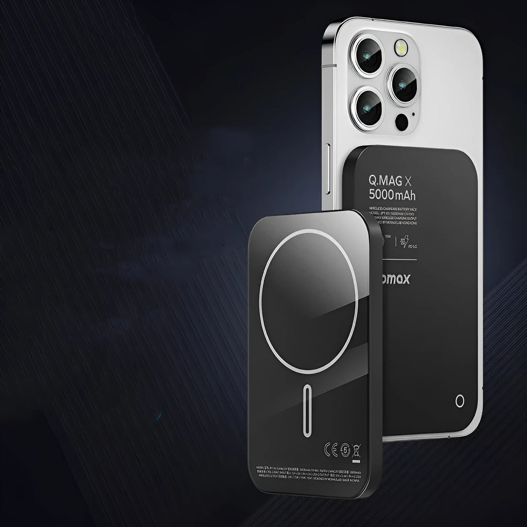 Magnetic wireless alloy power bank in titanium or black colour with creative design