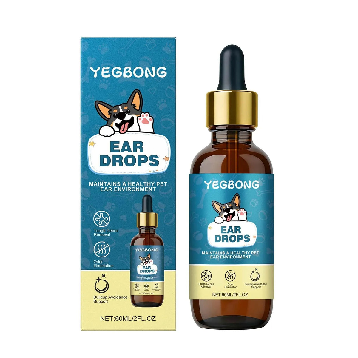60ml bottle of dog ear care drops with glycerin bisabolol and chamomile extract