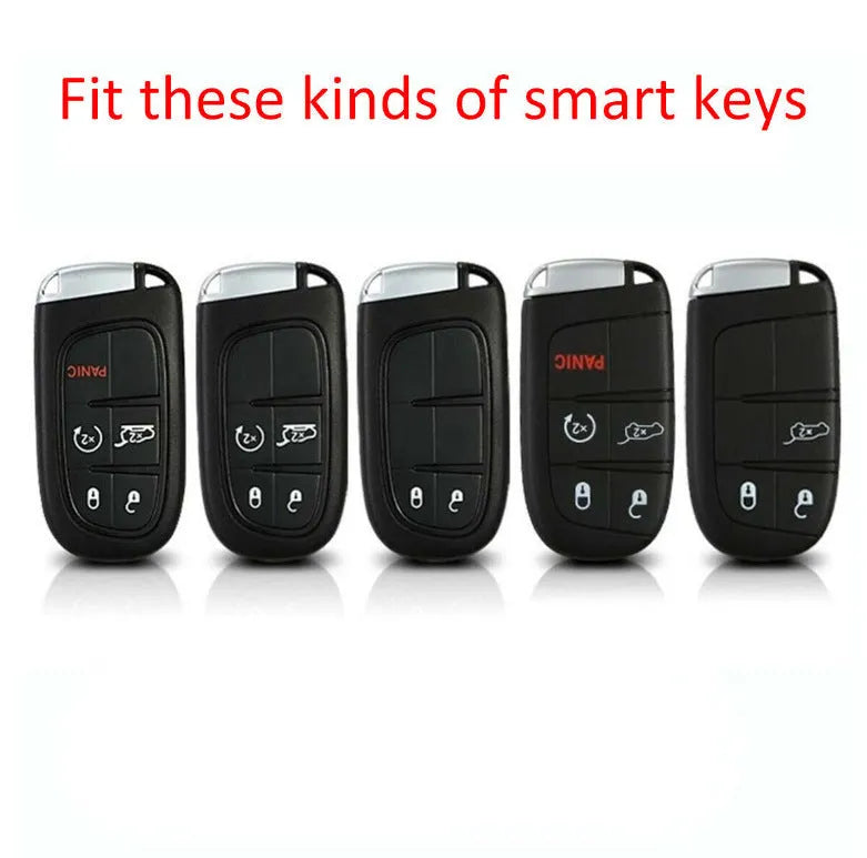 Carbon fibre pattern silicone protective case for a Dodge, Chrysler, or Fiat car key remote with a large head buckle.