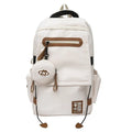 Large capacity waterproof nylon travel backpack with contrast stitching in beige colour option