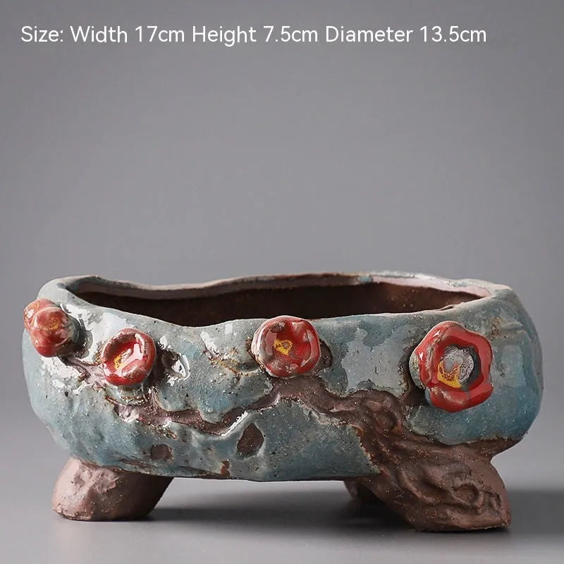Ceramic combination pot with hand-painted meat and flower design in cute pastoral style