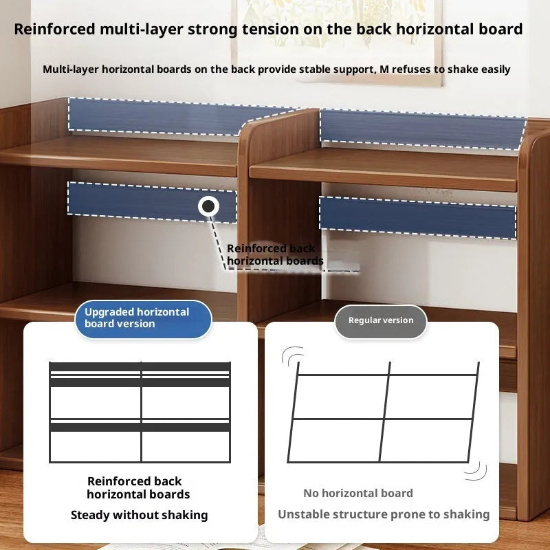 Three-layer 50cm desktop bookshelf in dark walnut or white oak colour, density plate storage rack for desk or tabletop.
