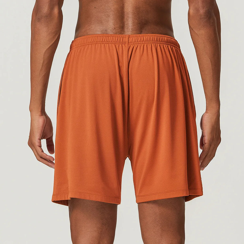 Men's quick-drying double-layer running shorts in sky green colour on a neutral background.