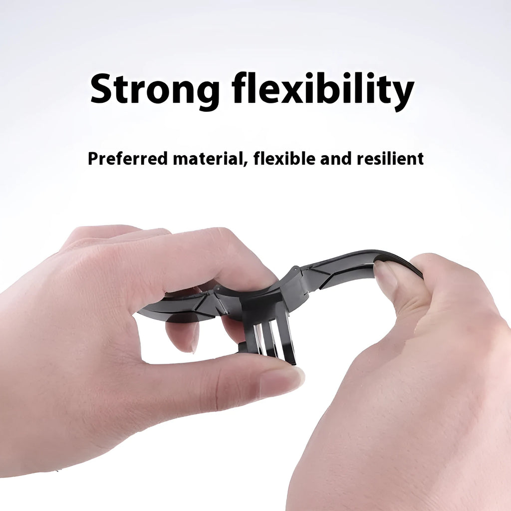 Motorcycle helmet chin camera bracket in black flexible PVC and ABS on a full-face helmet