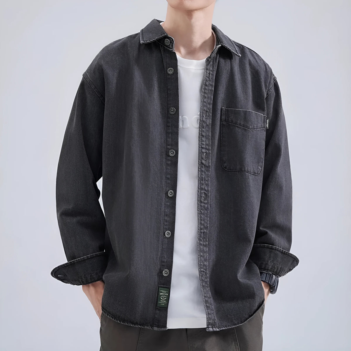 Fashion brand loose cargo autumn coat in black, slim fit with thickening fabric for teenagers