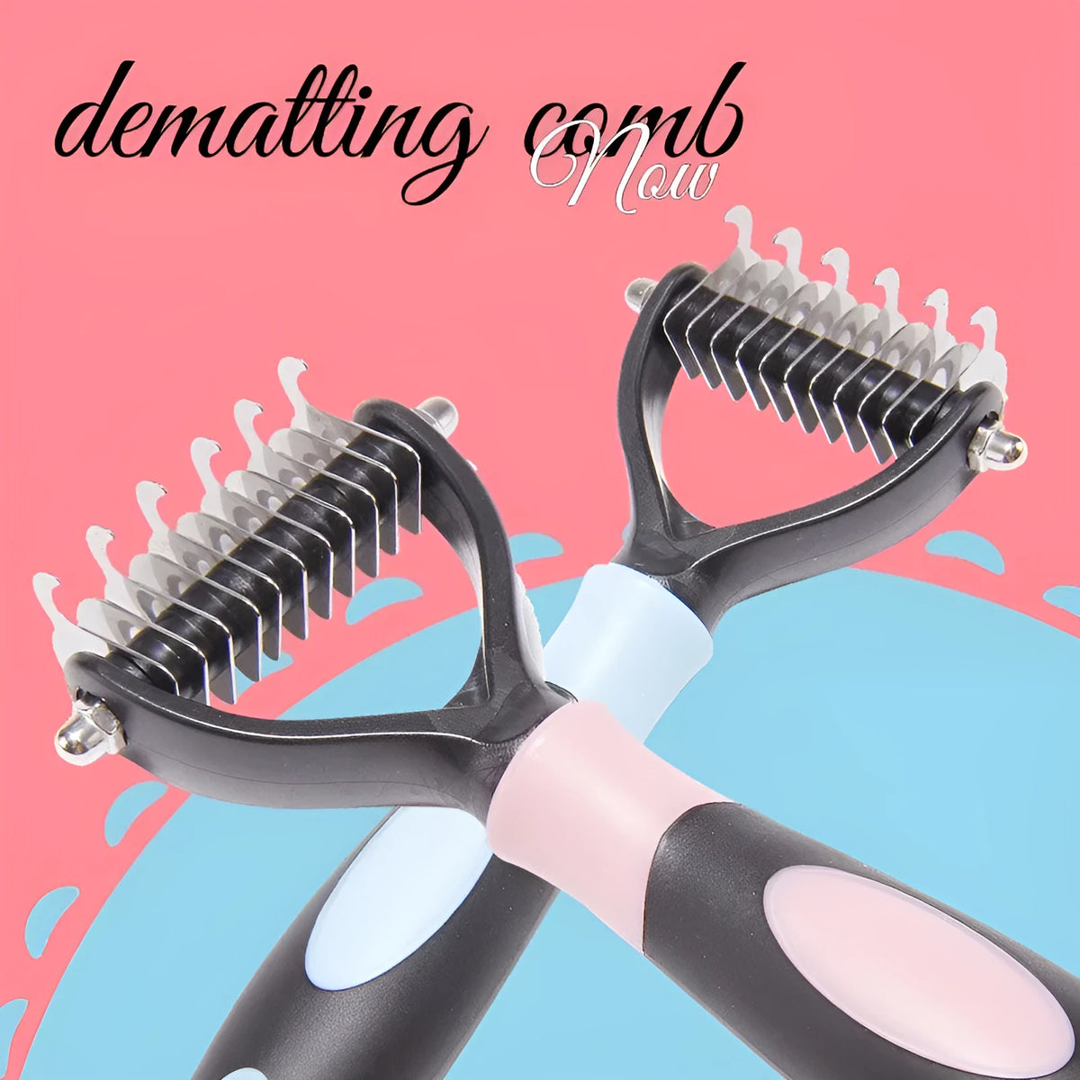 Stainless steel pet dematting comb for dogs and cats, dual-sided grooming tool in blue or red, large or small