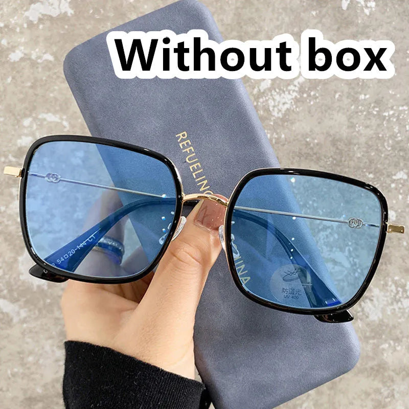 Photochromic myopia glasses with large frame, anti-blue light lens, available in four black gold frame colours