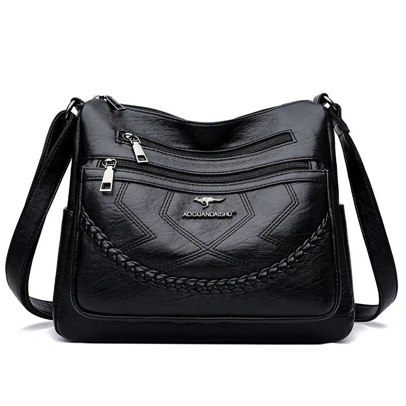 Soft PU leather crossbody shoulder bag in horizontal square shape with large capacity