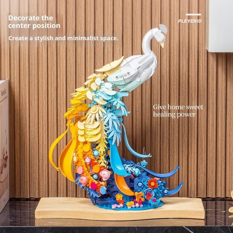 Plastic building blocks toy for Peacock or Swan assembly, small particles, colour box packaging