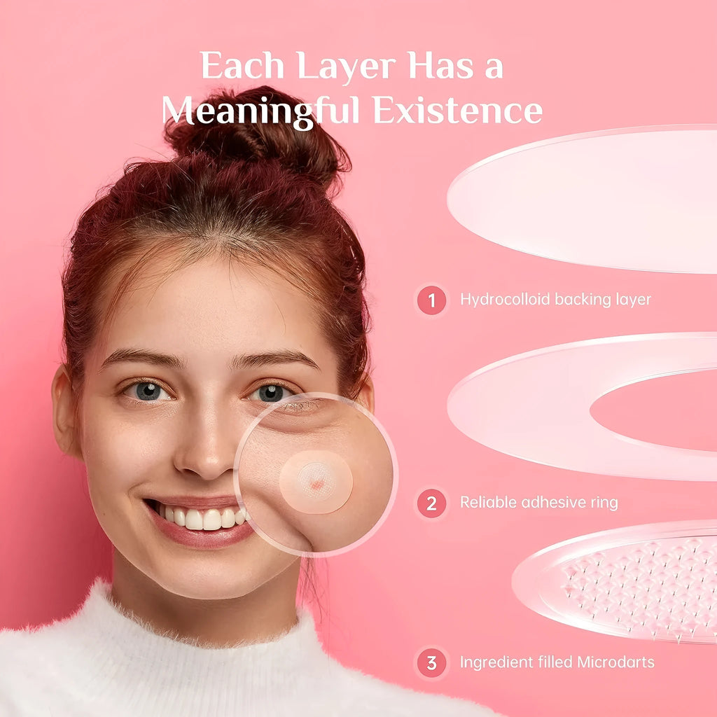 Nine hydrocolloid acne patches for pimple and closed comedone treatment