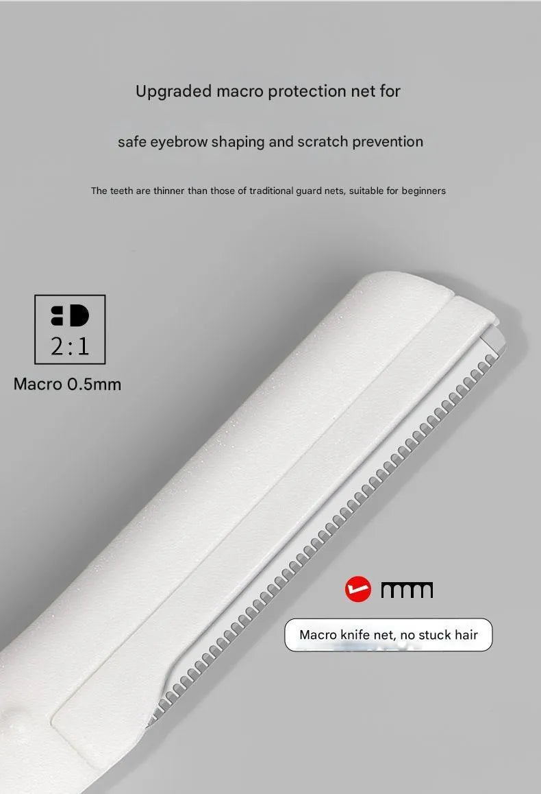 Eyebrow trimming tool set with safety guard and protective blade cover for home grooming
