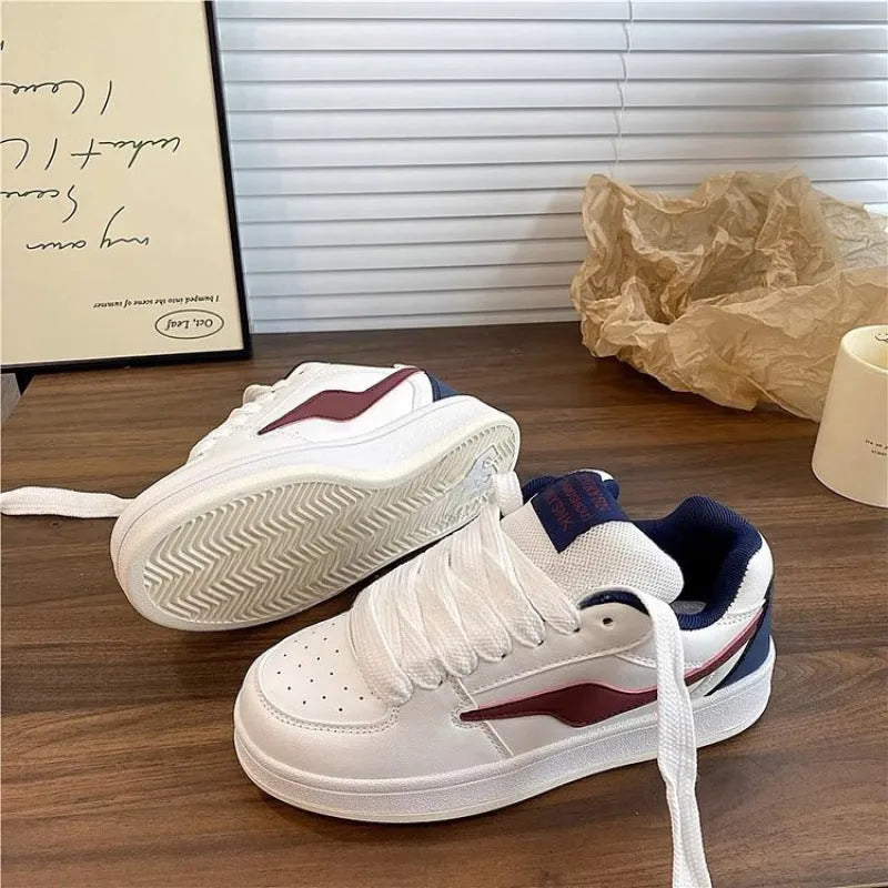 Women's low top board shoes in white yellow with mid heel 3-5cm, synthetic leather upper, rubber sole, pointed toe