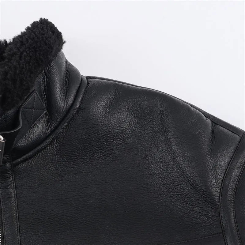 Women's double-sided fleece jacket black reversible casual PU fabric medium thickness