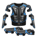 Children's five-piece motorcycle armour set in black, red, blue, orange, or green, free size