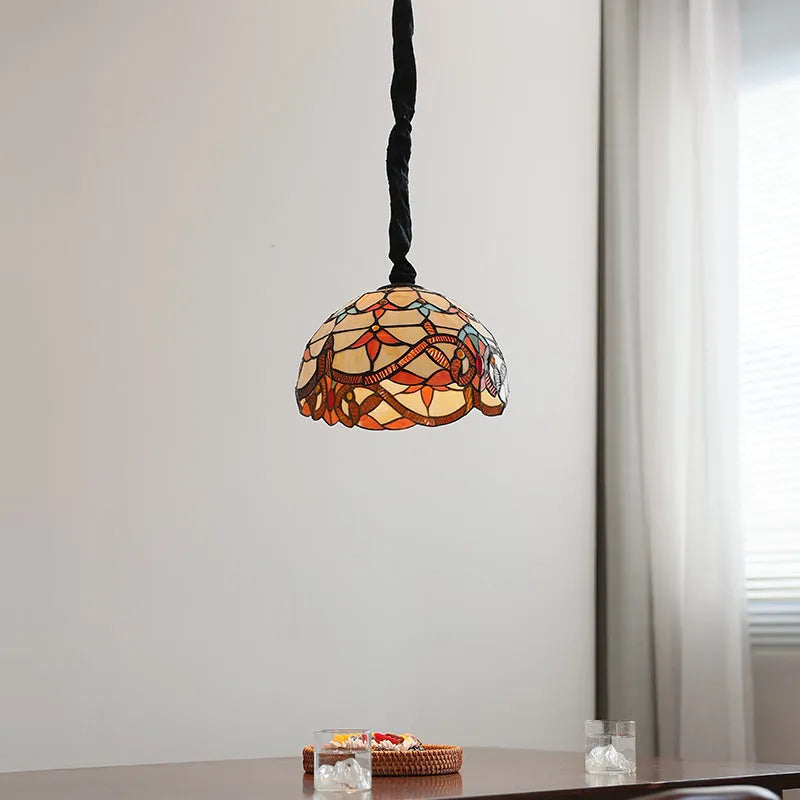 Mediterranean pendant lamp MD-1027 with hand-woven glass lampshade and ABS chassis, single light source for bedroom or dining room