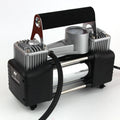 12V double cylinder metal car air compressor with battery clips, 250x100x90mm, for tyre inflation