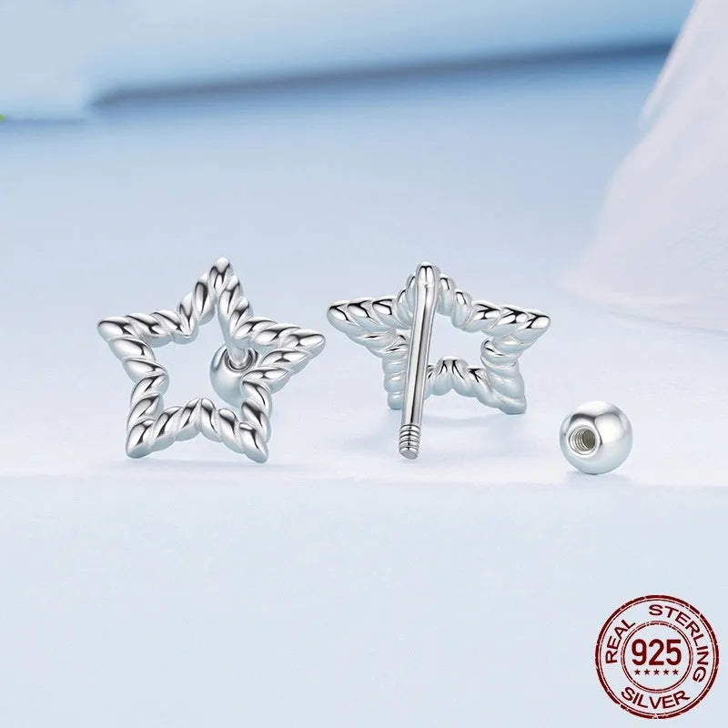 S925 sterling silver star stud earrings with electroplated finish, simple classic silver studs for women, supplied as a pair