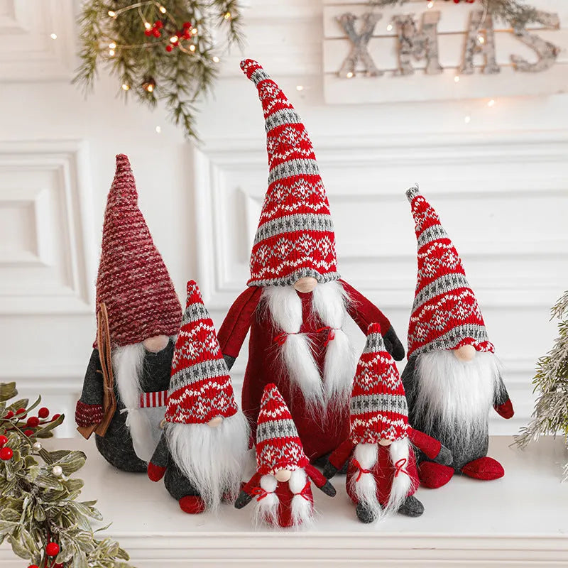 Faceless doll Christmas ornament in grey or red cloth with Santa Claus doll and Christmas Rudolf design, 14cm to 50cm