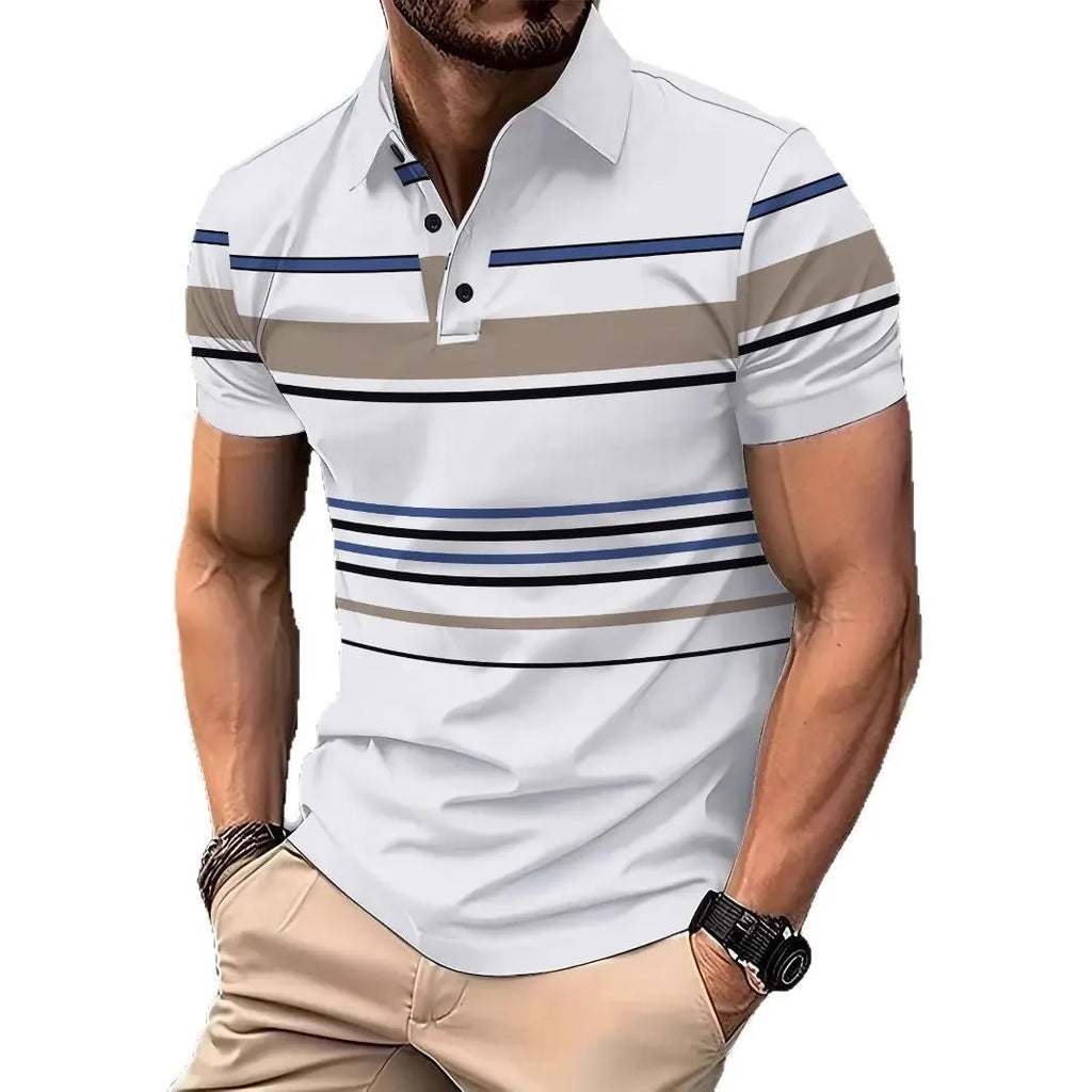 White striped men's short sleeve T-shirt with slim fit design