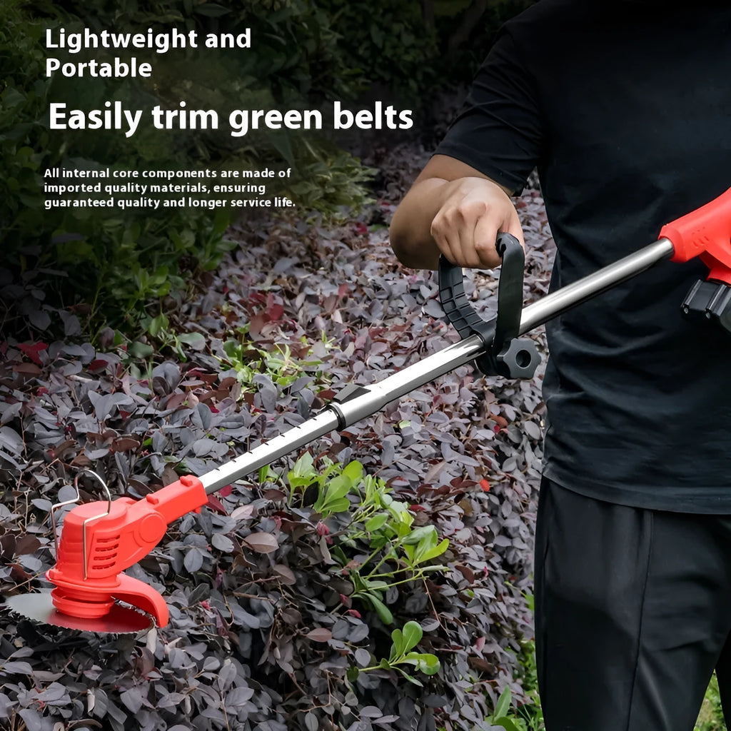 Portable 1000W weeding machine with 1300mm length for garden use, shown in bare metal finish with motor head and handle