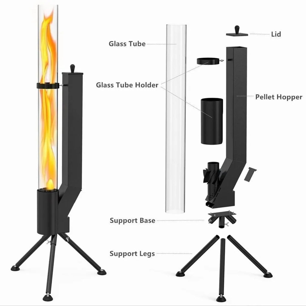 Vertical iron wood burning rocket furnace stove for outdoor garden heating
