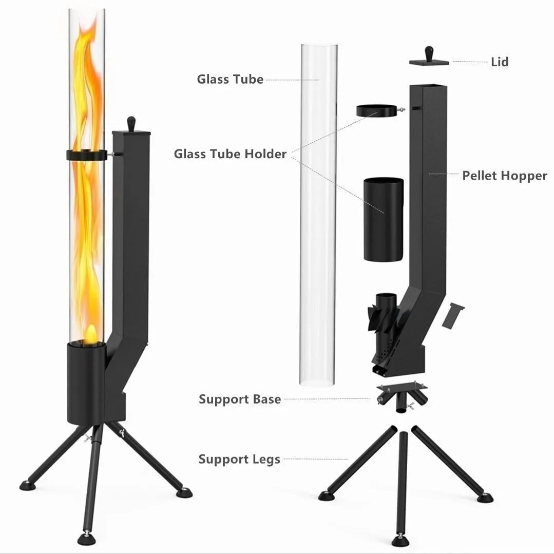 Vertical iron wood burning rocket furnace stove for outdoor garden heating