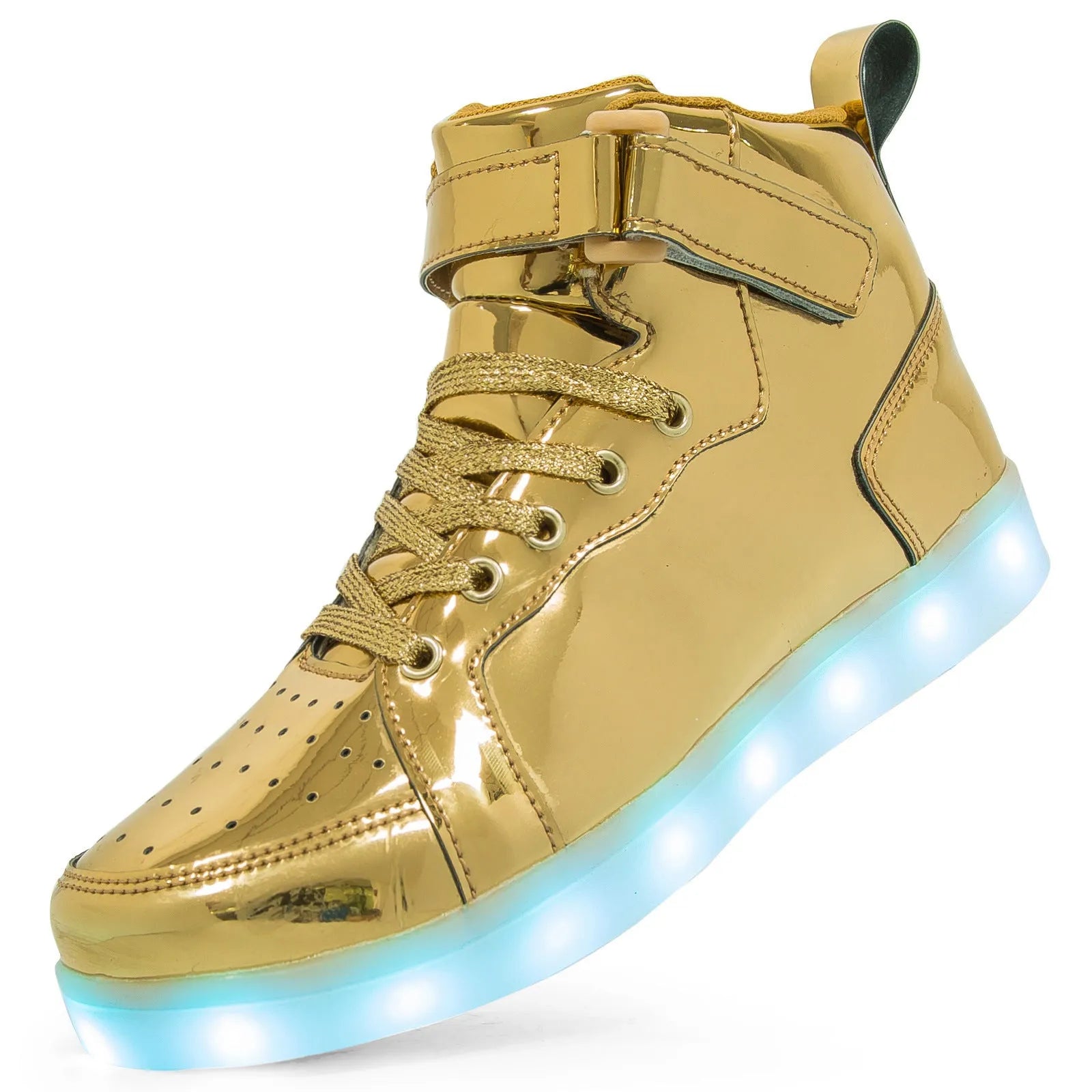 LED illuminated high-top board shoes with Velcro fastening in multiple colour options