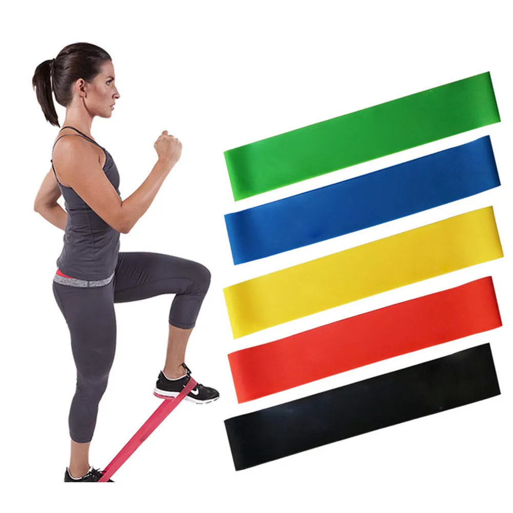 Five TPE resistance bands set with cloth bag and manual for leg, butt and yoga exercise