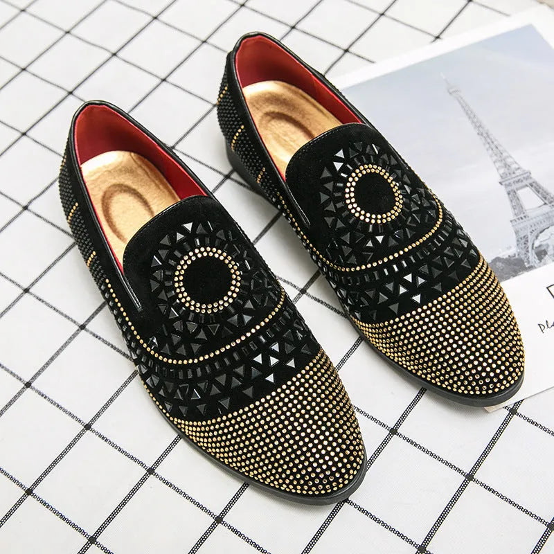 Men's black business casual PU leather shoes with round toe and sewing thread detail