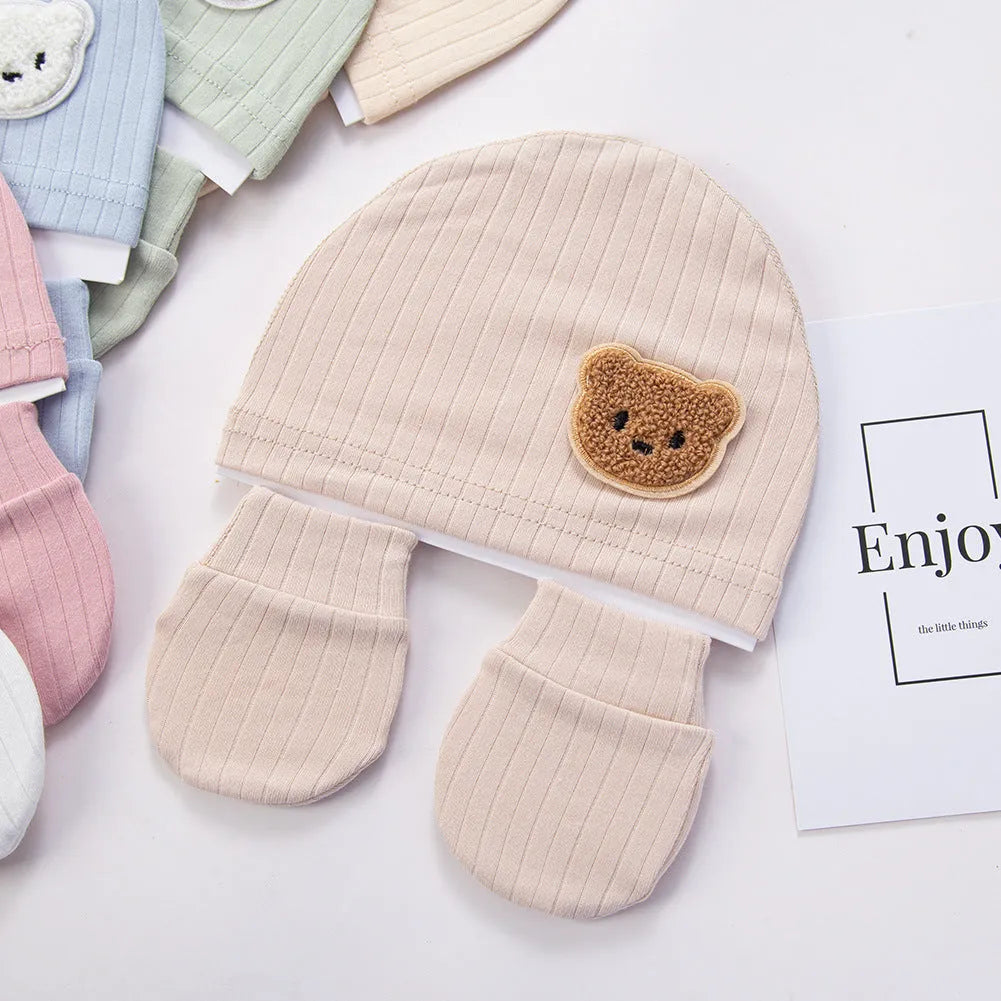 Baby bear printed cotton hat in dome crown style for boys and girls, windproof, warm, in six colour options