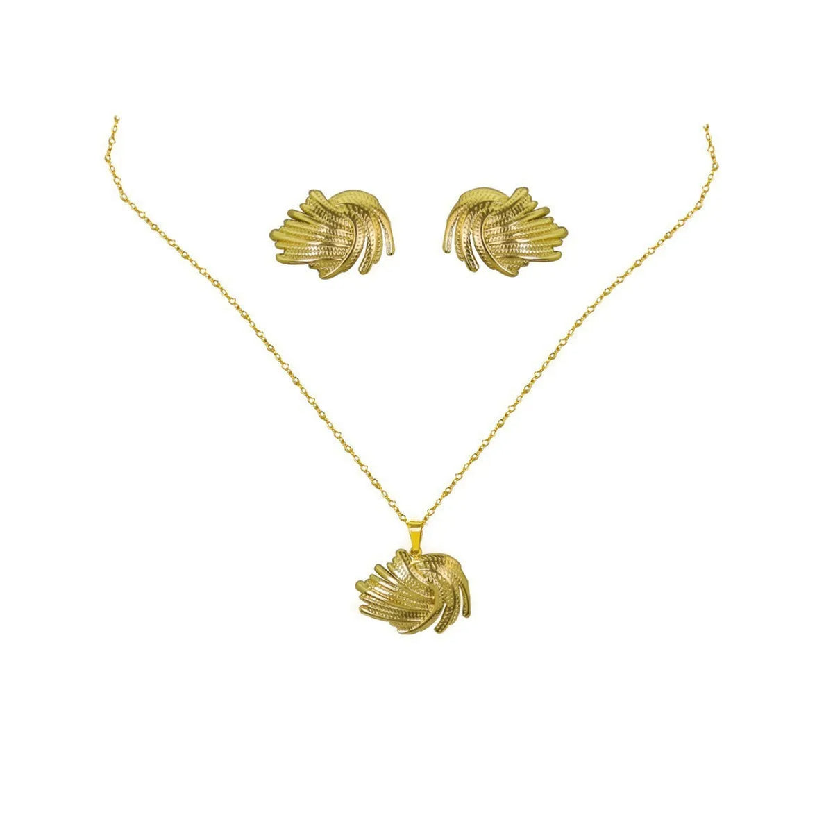 Geometric leaves texture flower love heart earrings and necklace set on a stainless steel pendant with regular chain